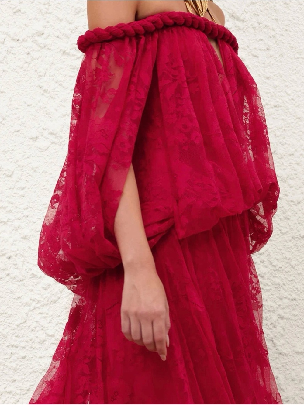 Zimmermann Off-Shoulder Lace Maxi Dress in Deep Red SizeM/L AUS SIZE 4  US 8/10 - Picture 4 of 5